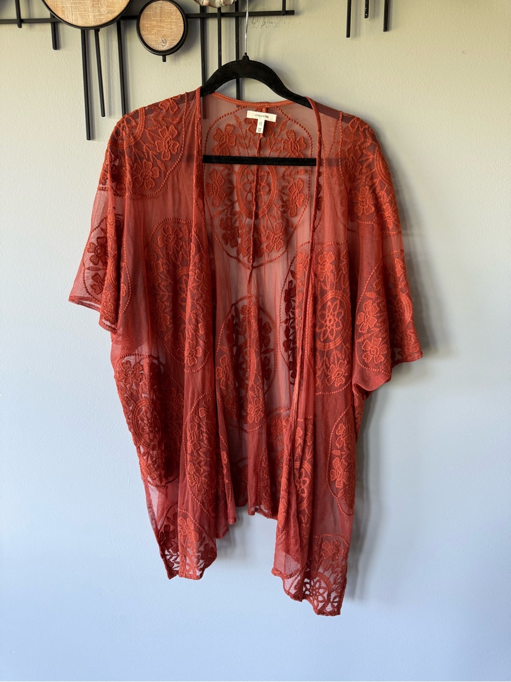 Maurices Sheer Burnt Orange Lace Kimono